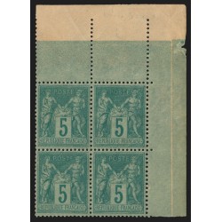 n°75, bloc coin de feuille, Sage 5c vert-sur-verdâtre, neuf **/* - TTB D'ASPECT