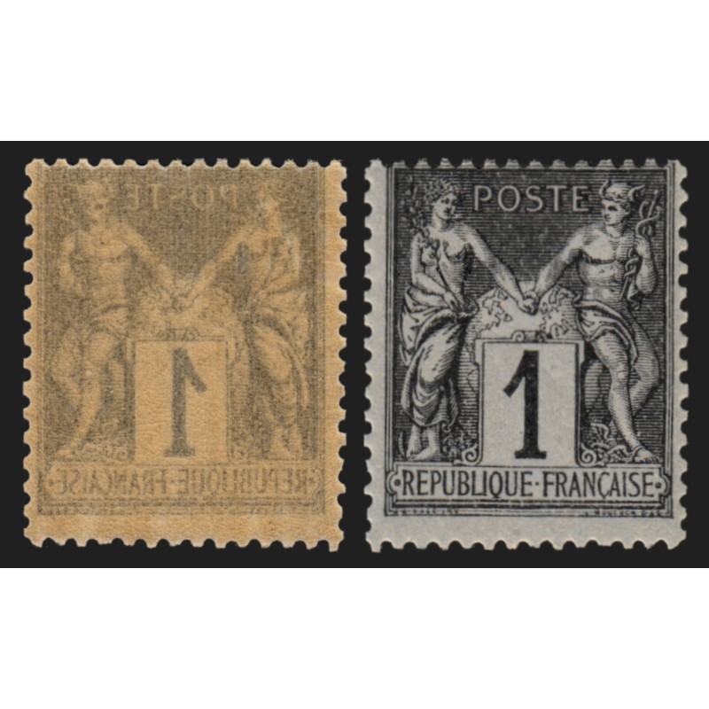 n°83, variété "impression recto-verso", Sage 1c noir sur azuré, neuf ** - TB