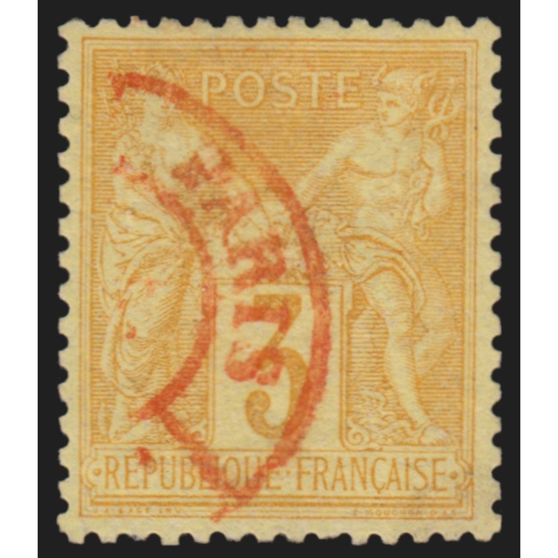 n°86, Sage 3c bistre-jaune, oblitéré càd rouge - TTB