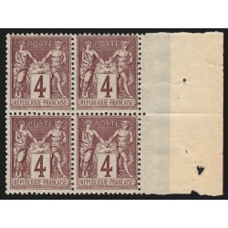 n°88, bloc de quatre bord de feuille, Sage 4c lilas-brun, neuf ** - TB