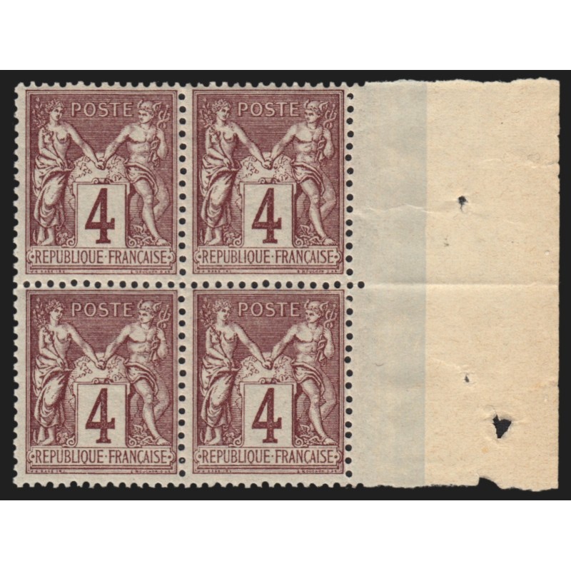 n°88, bloc de quatre bord de feuille, Sage 4c lilas-brun, neuf ** - TB