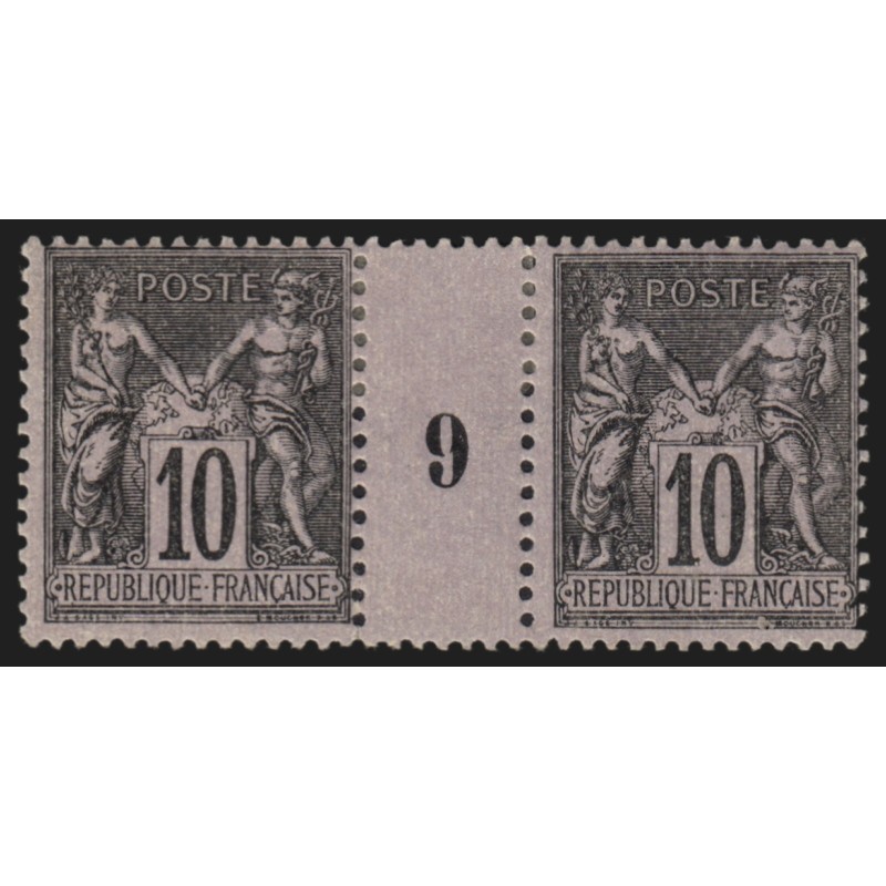 n°89, paire millésime 9, Sage 10c noir sur lilas, Type II, neuf * - TB