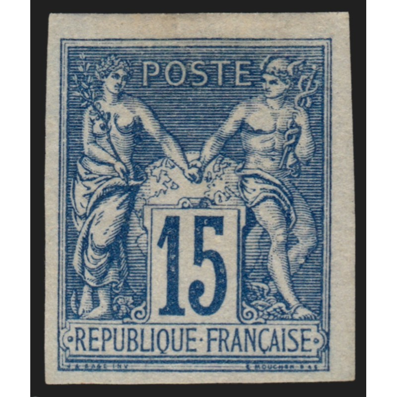 n°90b, non-dentelé, Sage 15c bleu, neuf * avec charnière - TB