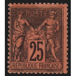 n°91, Sage 25c noir sur rouge, neuf * avec charnière, GNO - B/TB