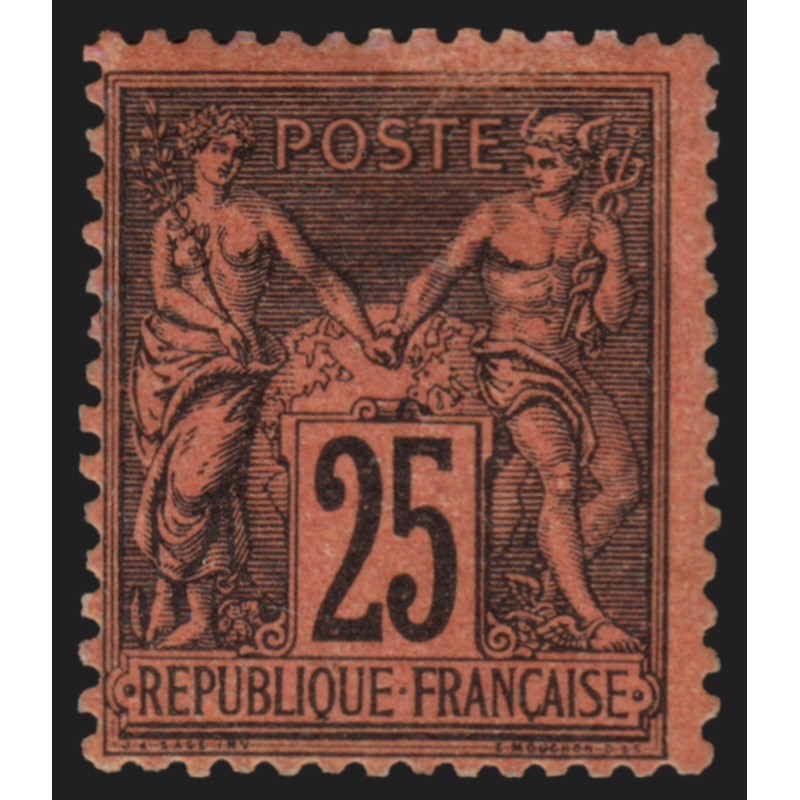 n°91, Sage 25c noir sur rouge, neuf * avec charnière, GNO - B/TB