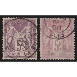 n°95/95a, les 2 nuances, Sage 5fr violet-sur-lilas + lilas-rose - B/TB