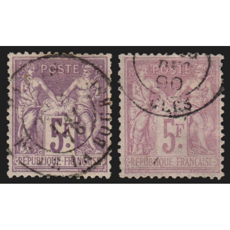 n°95/95a, les 2 nuances, Sage 5fr violet-sur-lilas + lilas-rose - B/TB