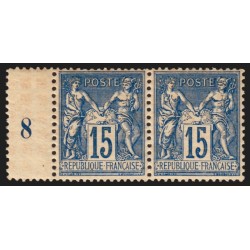 n°101, paire millésime 8, Sage 15c bleu, papier quadrillé, neuf ** - TB