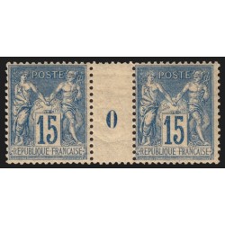 n°101, paire millésime 0, Sage 15c bleu, papier quadrillé, neuf * - TB