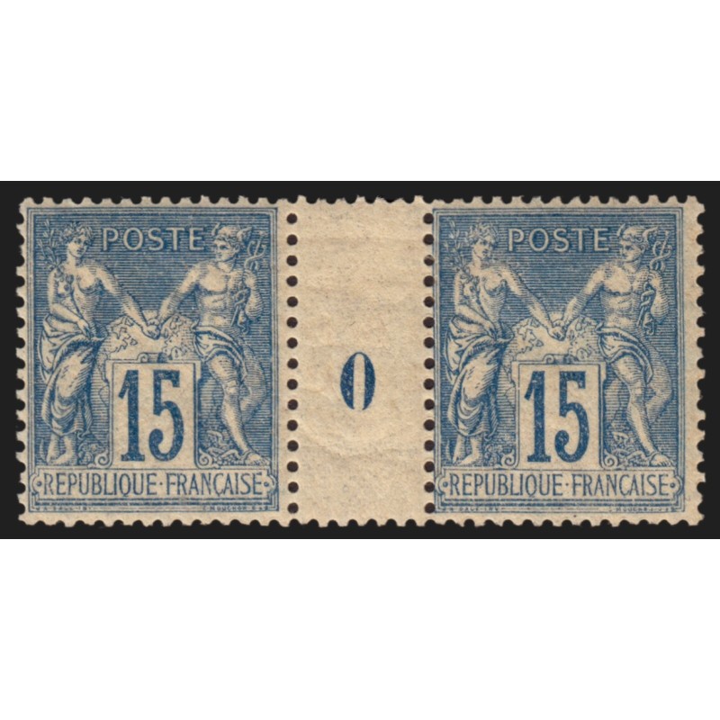 n°101, paire millésime 0, Sage 15c bleu, papier quadrillé, neuf * - TB