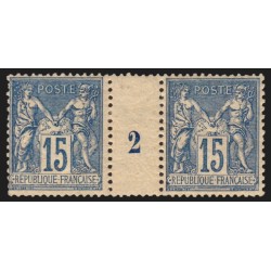 n°101, paire millésime 2, Sage 15c bleu, papier quadrillé, neuf * - TB