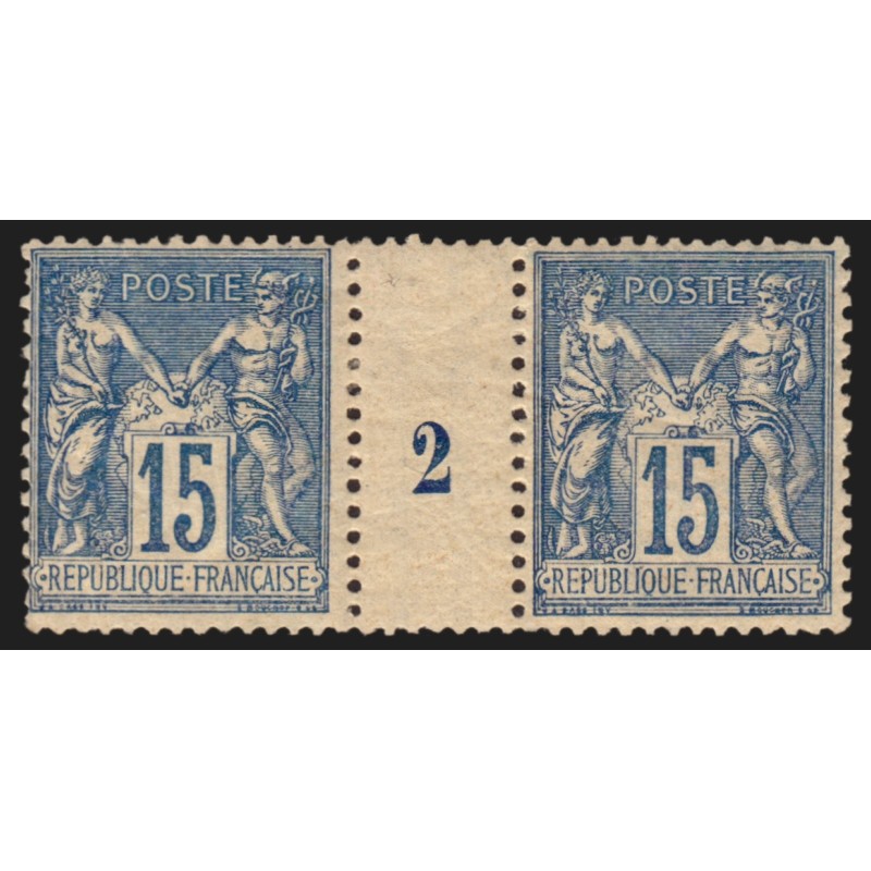 n°101, paire millésime 2, Sage 15c bleu, papier quadrillé, neuf * - TB