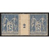 n°101, paire millésime 2, Sage 15c bleu, papier quadrillé, neuf * - TB