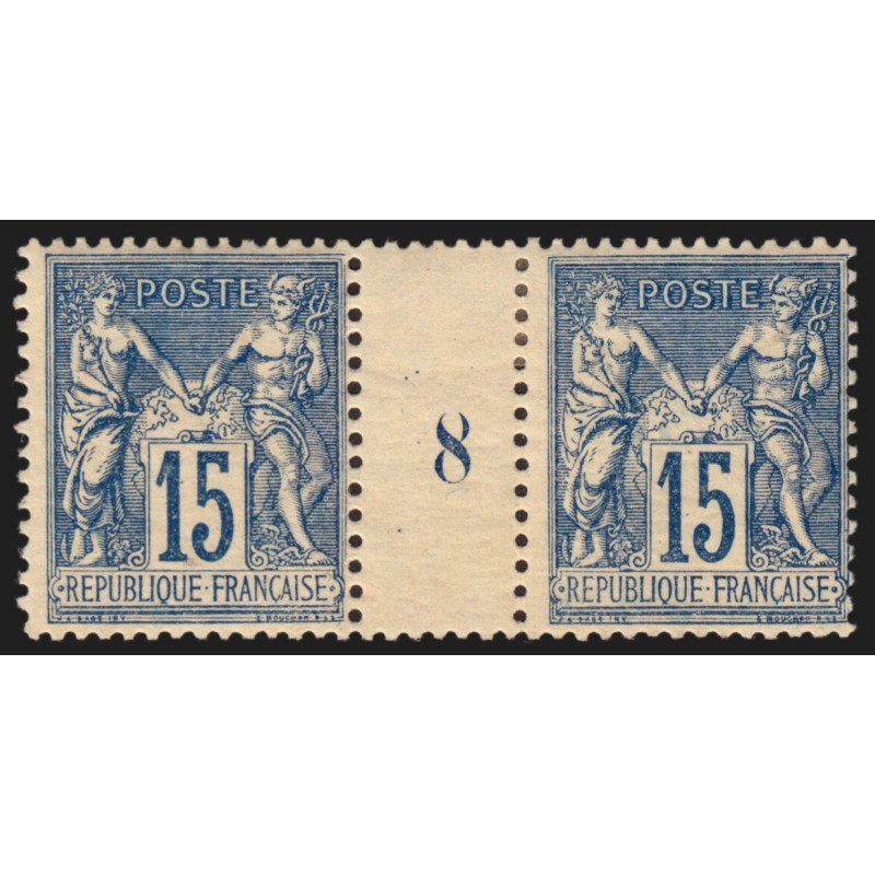 n°101, paire millésime 8, Sage 15c bleu, papier quadrillé, neuf * - TB