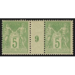 n°102, paire millésime 9, Sage 5c vert-jaune, N sous B, neuf ** - TB