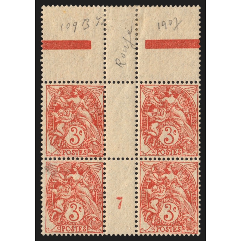 n°109f, variété "Type IA" en bloc millésime 7, neuf ** sans charnière - TB