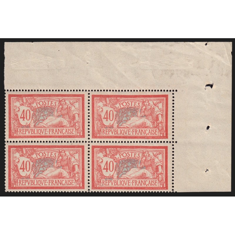 n°119, bloc de quatre coin de feuille, Merson 40c rouge et bleu, neuf ** - TB
