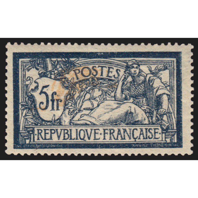 n°123c, variété "centre très déplacé", Merson 5fr bleu et chamois, neuf * - TB