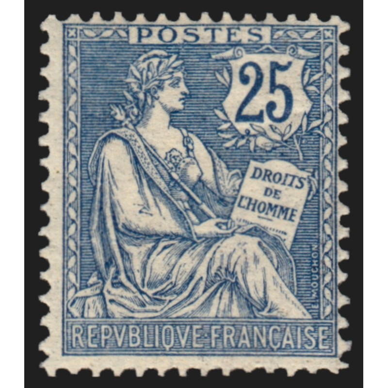 n°127, Mouchon retouché, 25c bleu, neuf * légère trace de charnière - TB