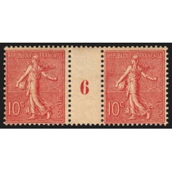 n°129b, paire millésime 6, Semeuse lignée 10c rose, Type III, neuf ** - TB