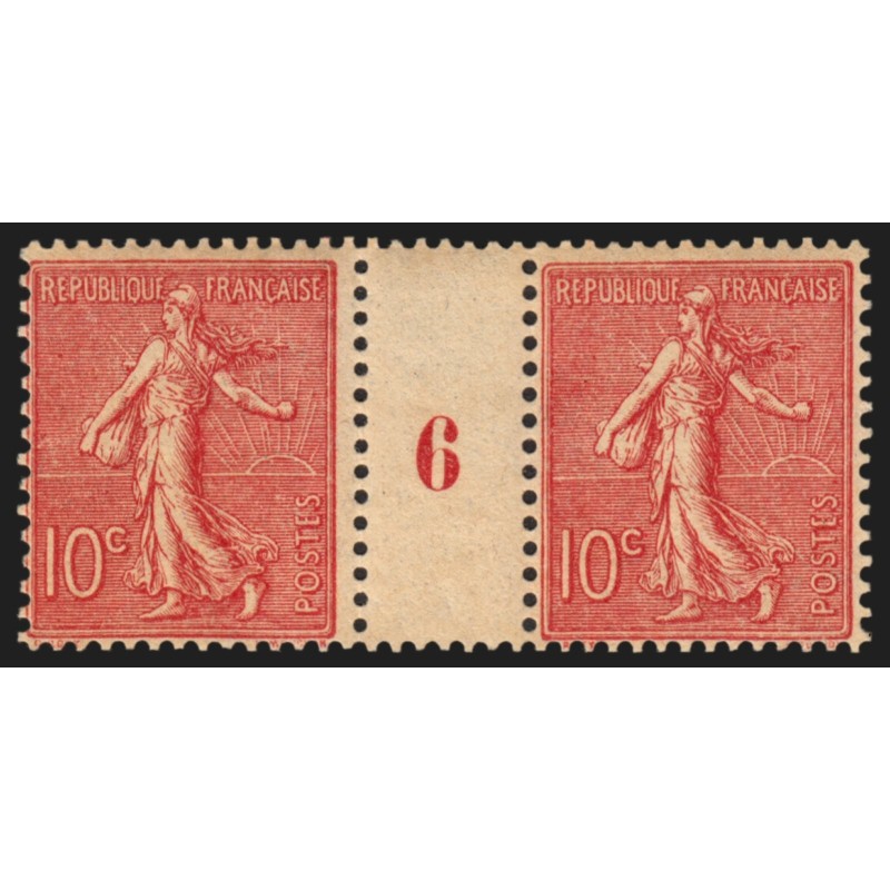 n°129b, paire millésime 6, Semeuse lignée 10c rose, Type III, neuf ** - TB