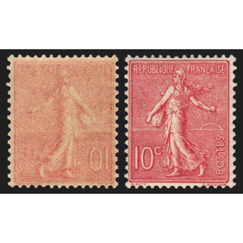 n°129e, variété "impression recto-verso", Semeuse lignée 10c rose, neuf ** - TB