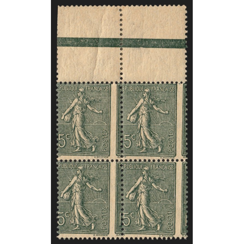 n°130, variété "piquage à cheval" Semeuse lignée 15c vert-gris, neuf ** - TB