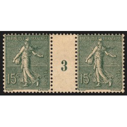 n°130a, paire millésime 3, Semeuse lignée 15c vert-gris, Type II, neuf ** - TB