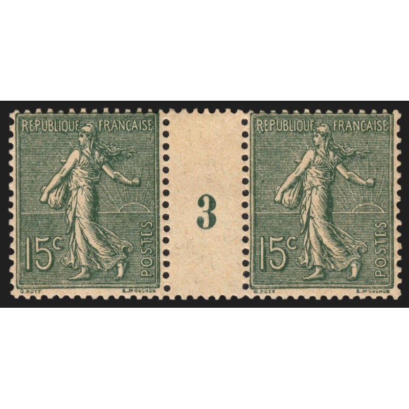 n°130a, paire millésime 3, Semeuse lignée 15c vert-gris, Type II, neuf ** - TB