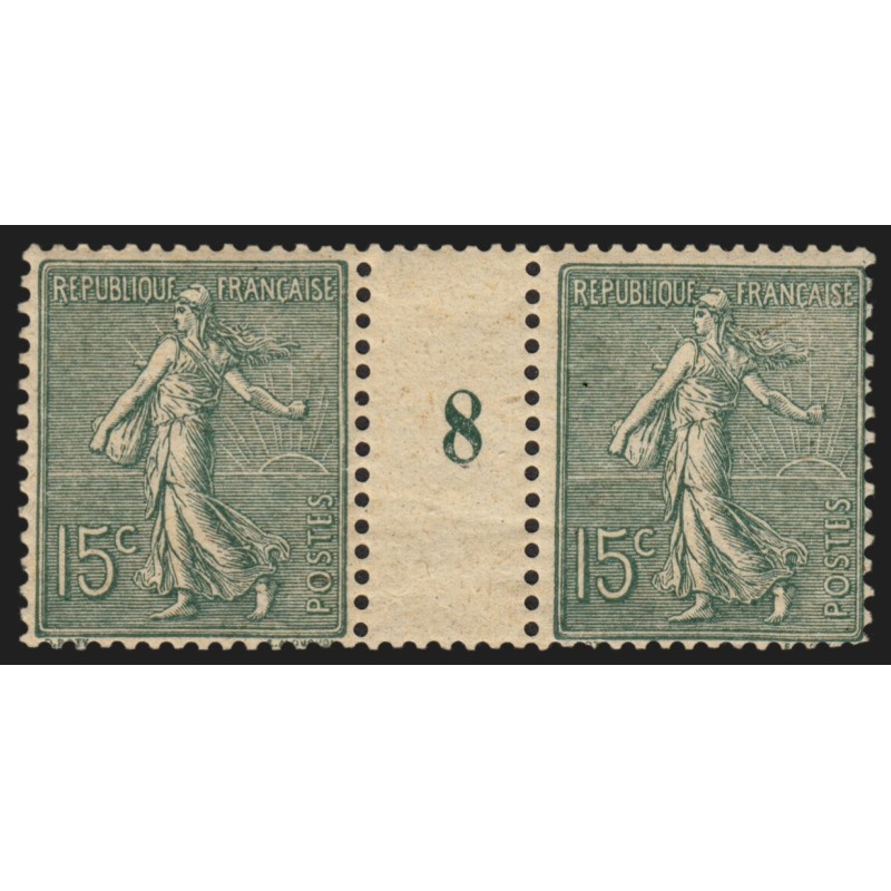 n°130c, paire millésime 8, Semeuse 15c vert-gris, Type IV, neuf ** - B/TB