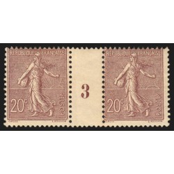 n°131, paire millésime 3, Semeuse lignée 20c brun-lilas, neufs * - B/TB