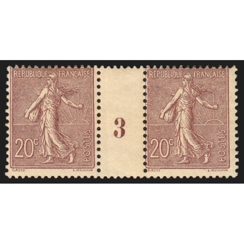 n°131, paire millésime 3, Semeuse lignée 20c brun-lilas, neufs * - B/TB
