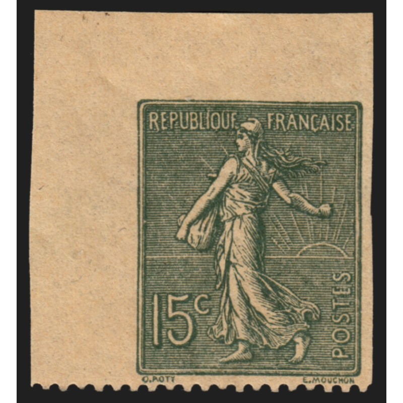 n°130, variété "dentelé sur 1 seul côté" coin de feuille, neuf ** - SUPERBE