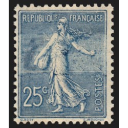 n°132, variété "impression incomplète", Semeuse lignée 25c bleu, neuf ** - TTB