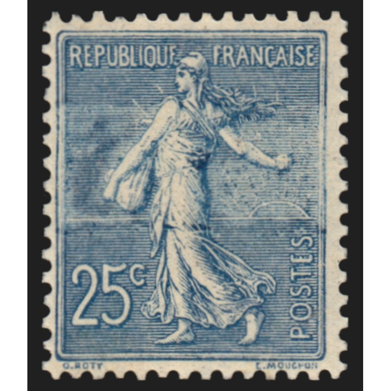 n°132, variété "impression incomplète", Semeuse lignée 25c bleu, neuf ** - TTB