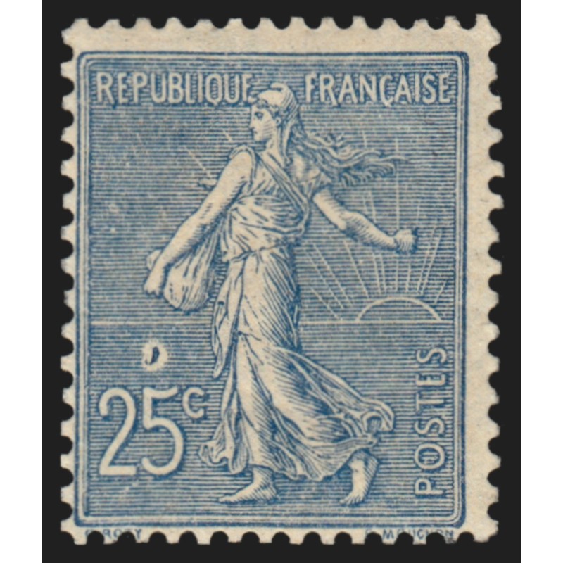 n°132f, variété "anneau-lune", Semeuse lignée 25c bleu, neuf * - TB