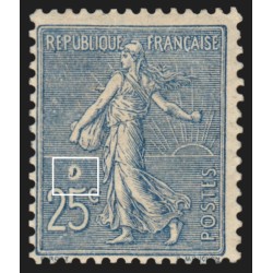 n°132f, variété "anneau-lune", Semeuse lignée 25c bleu, neuf * - TB