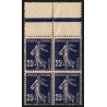 n°140b, bloc de quatre, Semeuse 25c BLEU-NOIR, neufs ** sans charnière - TB