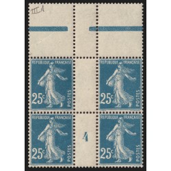 n°140h, Type IIIA, bloc millésime 4, Semeuse 25c bleu, neufs ** - SUPERBE