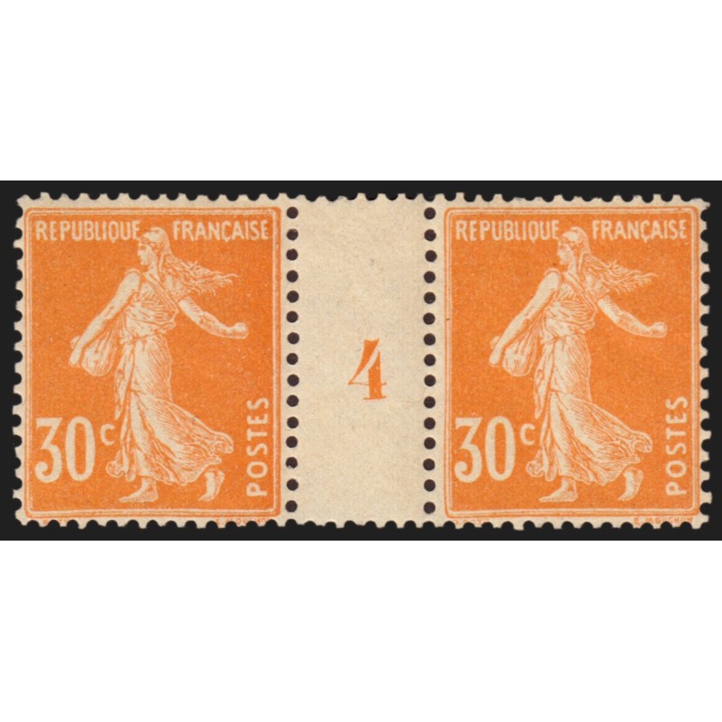 n°141, paire millésime 4, Semeuse camée 30c orange, neuf ** sans charnière - TB