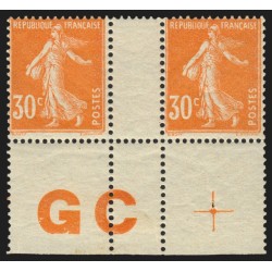 n°141c, avec manchette GC et croix de repère, Semeuse 30c orange, neuf ** - TB