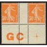 n°141c, avec manchette GC et croix de repère, Semeuse 30c orange, neuf ** - TB