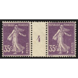 n°142, paire millésime 4, Semeuse 35c violet, neuf ** sans charnière - TB