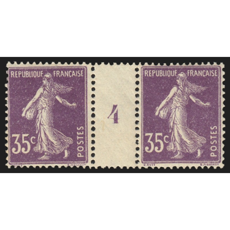 n°142, paire millésime 4, Semeuse 35c violet, neuf ** sans charnière - TB