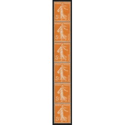 n°158c, bande de 6 issue de roulettes, Semeuse 5c orange, neufs ** - SUPERBE