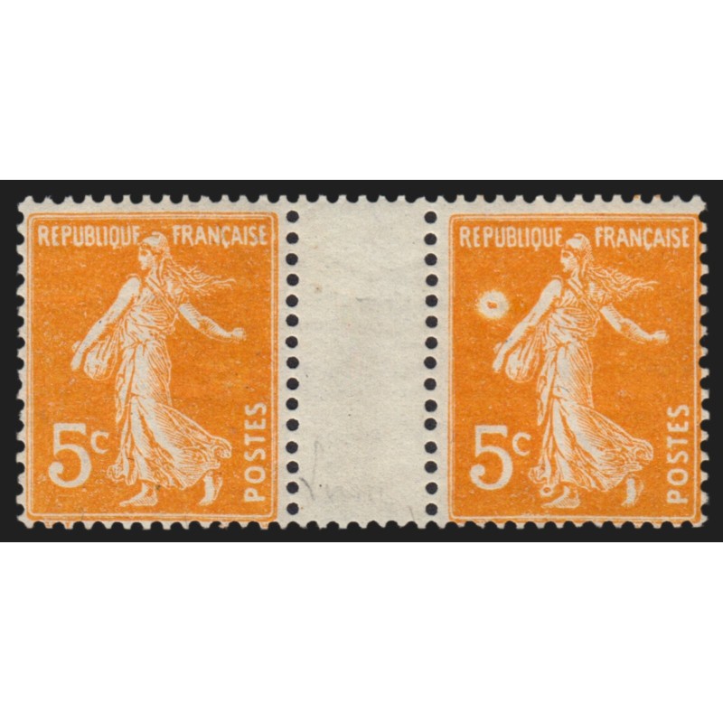n°158f, variété "anneau-lune", Semeuse 5c orange, neuf ** - SUPERBE