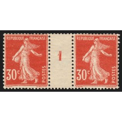 n°160, paire millésime 1, Semeuse 30c rouge, neufs ** sans charnière - TB