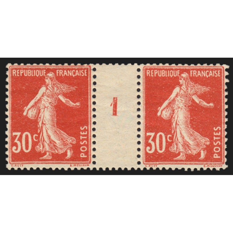 n°160, paire millésime 1, Semeuse 30c rouge, neufs ** sans charnière - TB