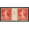 n°160, paire millésime 1, Semeuse 30c rouge, neufs ** sans charnière - TB