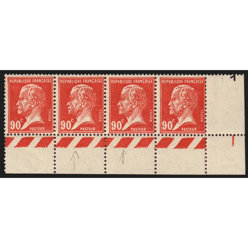 n°178, variété "nez cassé", Pasteur 90c rouge, neufs ** sans charnière SUPERBE